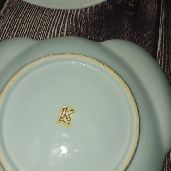 Two Vintage Knobler Japan Teddy Bear Head Plates Whimsical Blue White Polka Dots - Picture 7 of 7